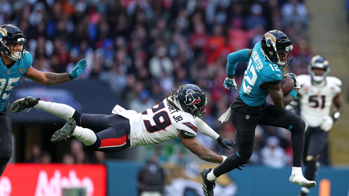 Momentka zo zápasu NFL Jacksonville Jaguars - Houston Texans, ktoré sa hralo v nedeľu na londýnskom Wembley.