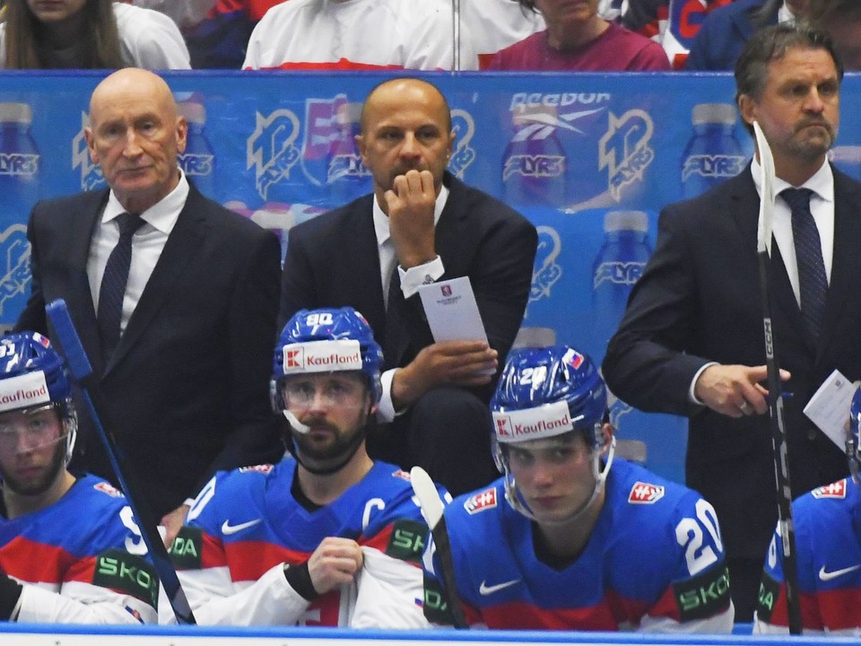 Na snímke vľavo hore tréner Craig Ramsay (Slovensko) v zápase B-skupiny Francúzsko - Slovensko.