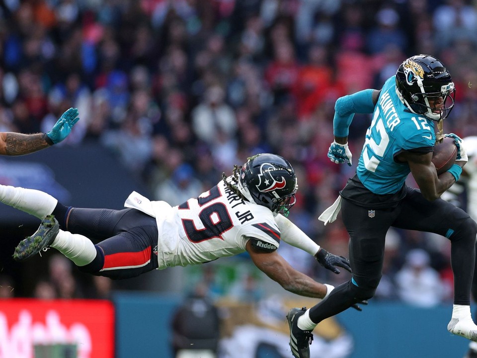 Momentka zo zápasu NFL Jacksonville Jaguars - Houston Texans, ktoré sa hralo v nedeľu na londýnskom Wembley.