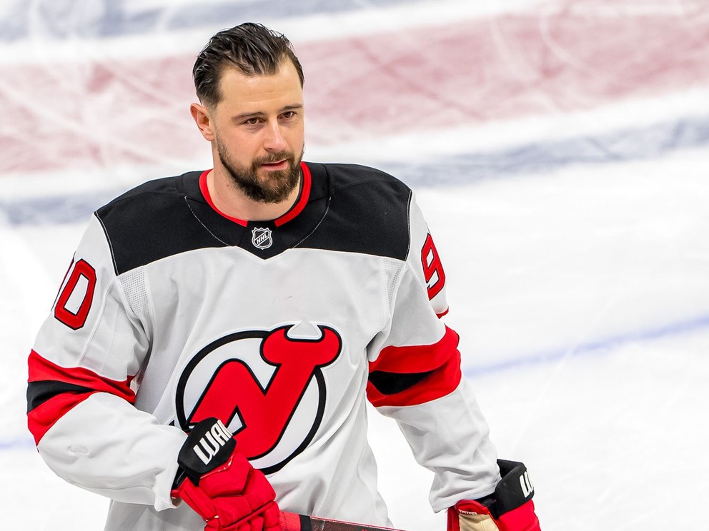 Tomáš Tatar na rozcvičke pred zápasom Montreal Canadiens - New Jersey Devils.