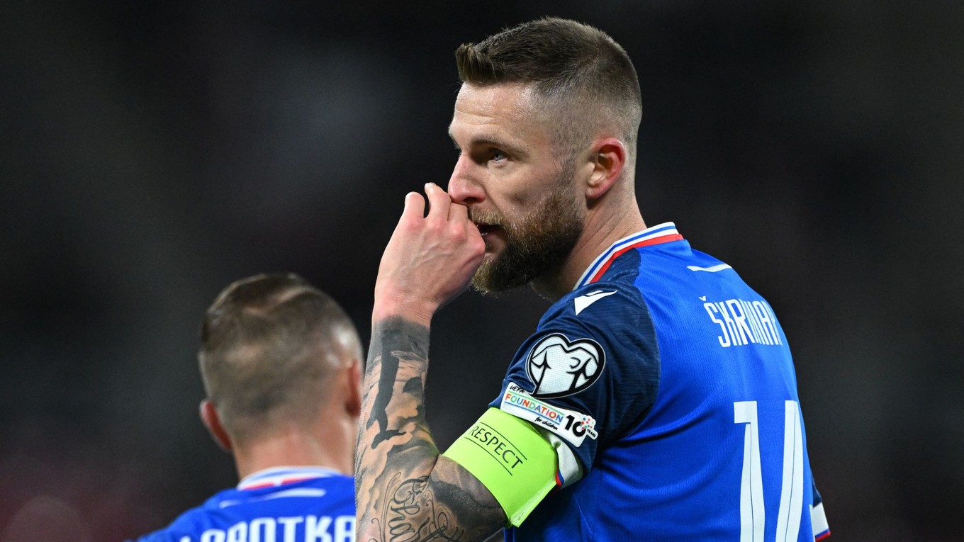 Kapitán Milan Škriniar v zápase Nemecko - Slovensko v kvalifikácii MS vo futbale 2026.