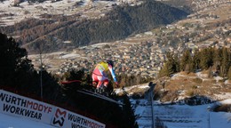 Cyprien Sarrazin počas tréningu zjazdu v talianskom stredisku Bormio 2024.