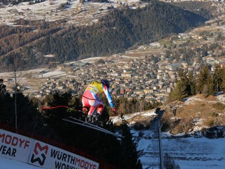 Cyprien Sarrazin počas tréningu zjazdu v talianskom stredisku Bormio 2024.