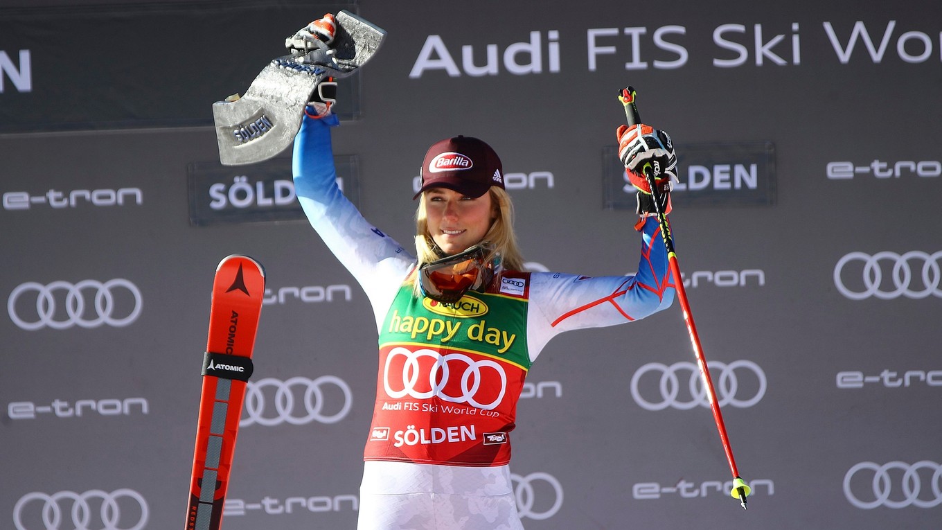 Mikaela Shiffrinová po tom, ako vyhrala obrovský slalom v Söldene.