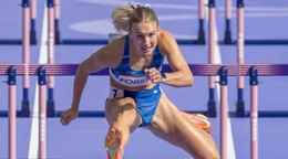 Slovenská šprintérka Viktória Forster počas rozbehov na 100 m cez prekážky na OH 2024.