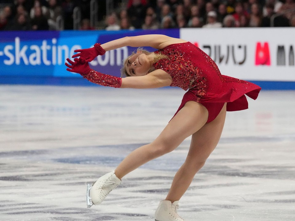 Kaori Sakamotová na MS v krasokorčuľovaní 2025.
