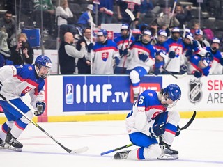 Ján Chovan sa teší po strelenom góle v zápase Slovensko - USA v súboji o bronz na MS v hokeji do 18 rokov 2025.