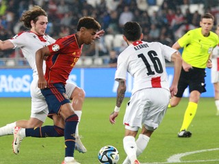 Lamine Yamal v zápase Gruzínsko - Španielsko v kvalifikácii EURO 2024.