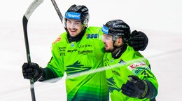 Na snímke hokejisti Žiliny sa tešia z gólu.