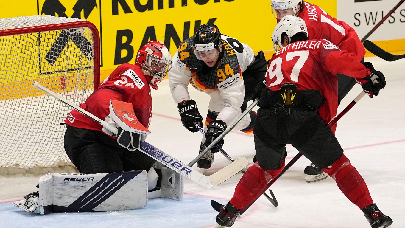 Zápas Nemecko -Švajčiarsko na MS v hokeji 2022.