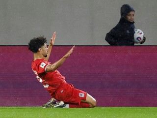 Aiman Dardari oslavuje gól proti Severnémi Írsku v kvalifikácii MS vo futbale 2026.