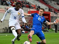 Na snímke vpravo hráč Slovenska Nicolas Šikula a hráč Francúzska Dilane Bakwa.