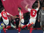 Mikel Merino oslavuje gól v zápase Arsenal - Real Madrid. 