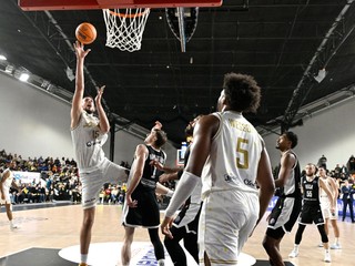 Boris Bojanovský (vľavo) dáva kôš v zápase Levíc v Lige majstrov.