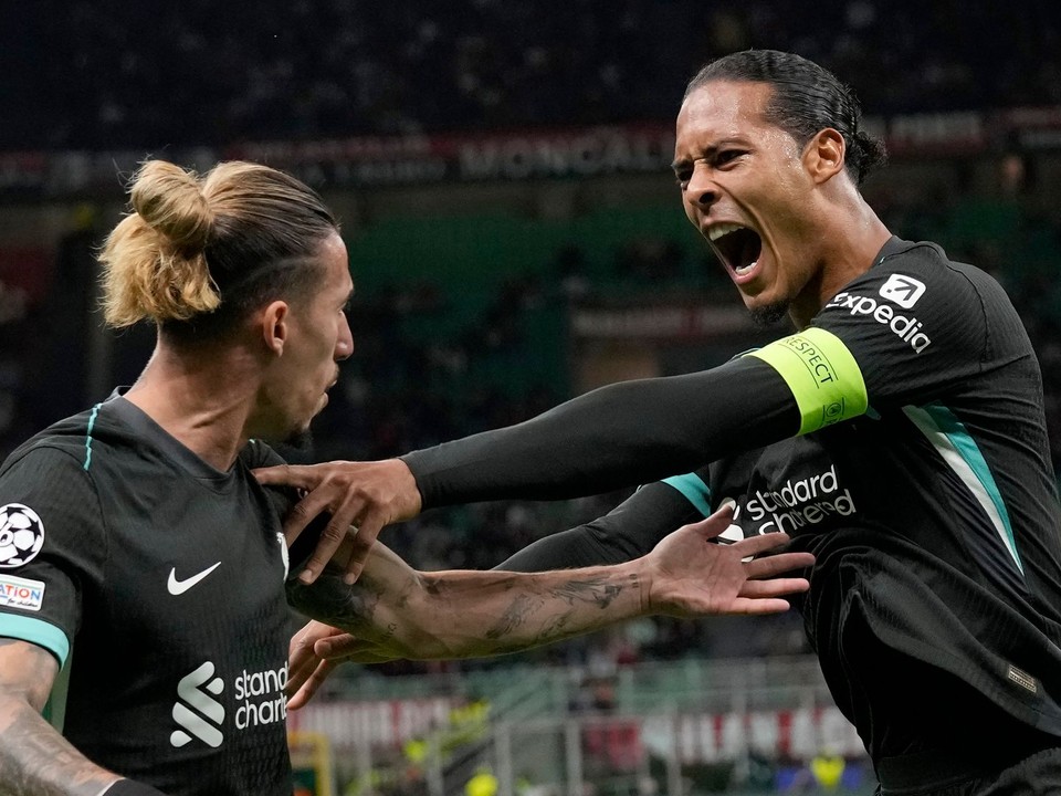 Virgil van Dijk oslavuje gól. 