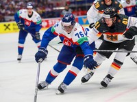 Momentka zo zápasu Slovensko - Nemecko v skupine B na MS v hokeji 2024.