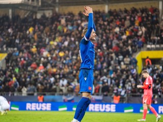 Na snímke hráč Slovenska Tomáš Bobček (8)  počas kvalifikačného zápasu na Majstrovstvá sveta 2026 medzi Slovenskom a Severným Írskom v Košiciach v piatok 14. novembra 2025. 