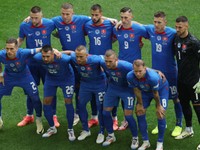 Slovenský tím pred zápasom proti Ukrajine na EURO 2024.