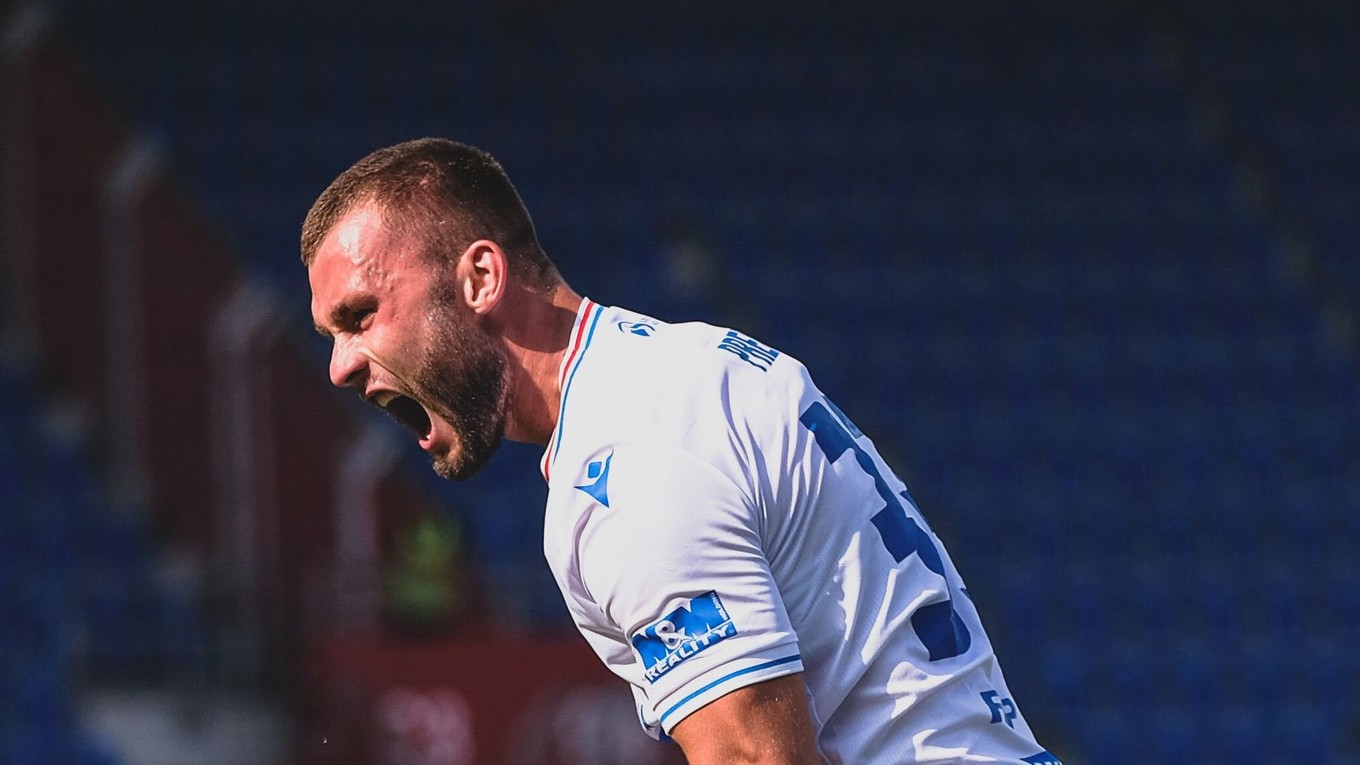 Erik Prekop sa teší po strelenom góle v drese FC Baník Ostrava.