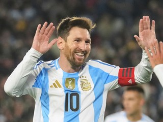 Lionel Messi sa raduje po strelení gólu v zápase juhoamerickej kvalifikácie na MS 2026  Argentína - Venezuela.