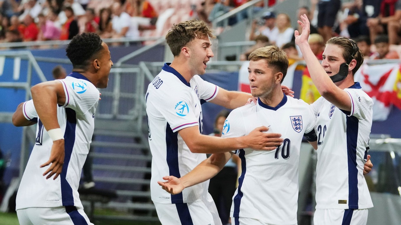 James McAtee oslavuje gól počas zápasu Španielsko - Anglicko vo štvrťfinále na EURO U21 2025 (ME vo futbale do 21 rokov).