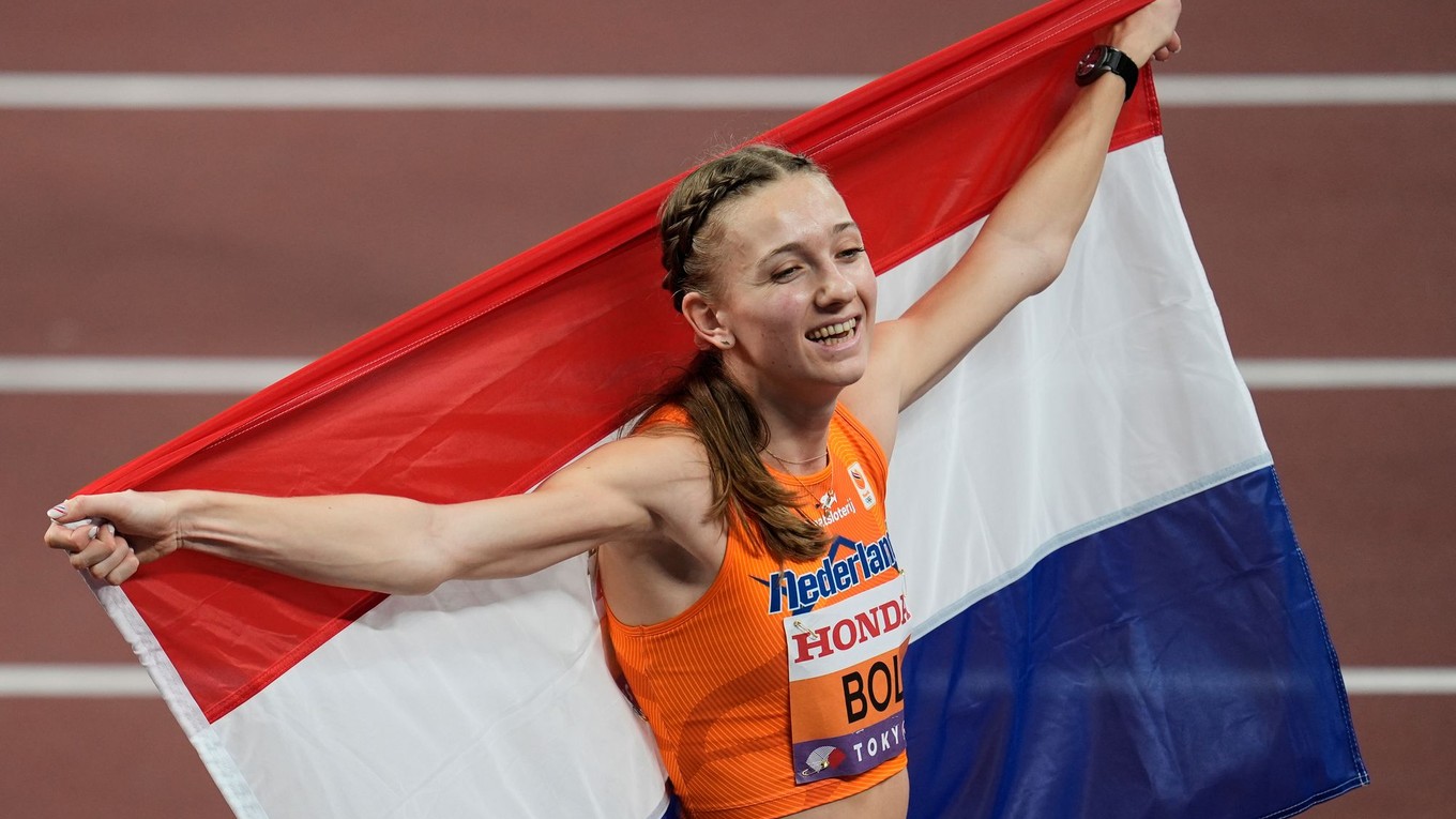 Holanďanka Femke Bolová sa raduje z víťazstva po finále žien na 400 m cez prekážky