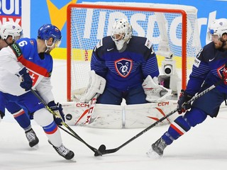 Momentka zo zápasu Slovensko - Francúzsko na MS v hokeji 2024.