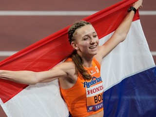 Holanďanka Femke Bolová sa raduje z víťazstva po finále žien na 400 m cez prekážky
