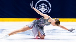 Olívia Lengyelová počas krátkeho programu na Memoriáli Ondreja Nepelu 2026.