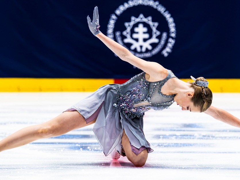 Olívia Lengyelová počas krátkeho programu na Memoriáli Ondreja Nepelu 2026.