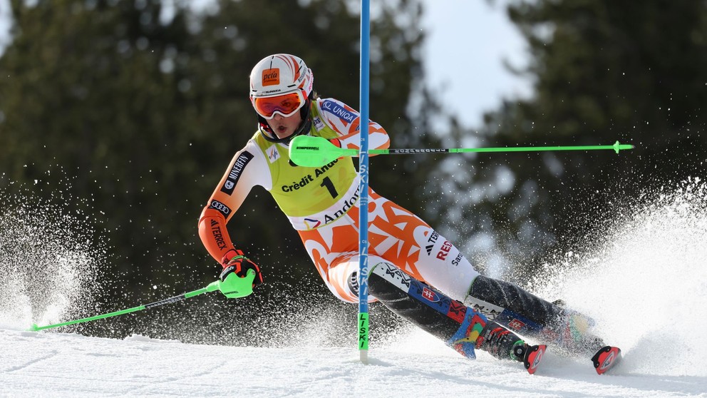 Petra Vlhová v prvom kole slalomu v andorrskom Soldeu 2023. 