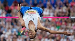 Taliansky skokan do výšky Gianmarco Tamberi počas ME v Birminghame 2026.