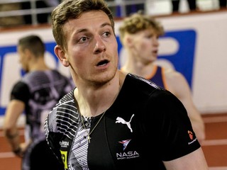 Na snímke Ján Volko (Naša atletika Bratislava) v cieli finále behu na 60 m počas 57. halových majstrovstiev Slovenska.