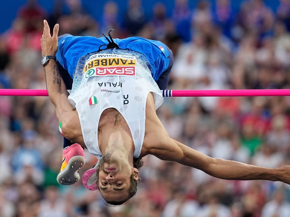 Taliansky skokan do výšky Gianmarco Tamberi počas ME v Birminghame 2026.