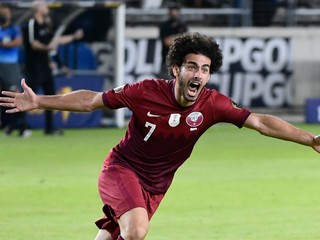 Ahmed Alaa sa teší po strelenom góle v zápase Honduras - Katar na turnaji Gold Cup 2021.