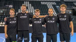 Noví hráči Tatrana Prešov - zľava Tim Jenko Bogdanič, Alexej Ušal, Andrej Dobrkovič, Danilo Mihaljevič a Jakub Valent.