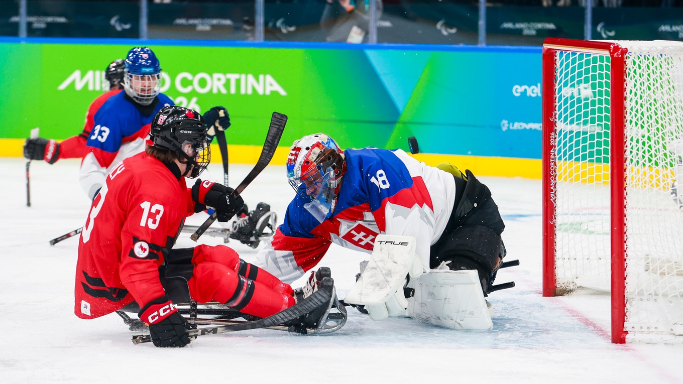 Momentka zo zápasu Slovensko - Kanada na ZPH 2026.