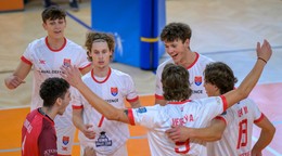 Na snímke radosť volejbalistov Banskej Bystrice