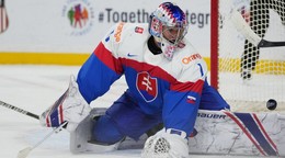 Brankár Slovenska Michal Prádel počas MS do 20 rokov 2026.