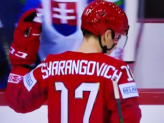 Jegor Šarangovič v zápase Slovensko - Bielorusko na MS v hokeji 2021.