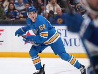 Slovenský hokejista Dalibor Dvorský v drese St. Louis Blues. 