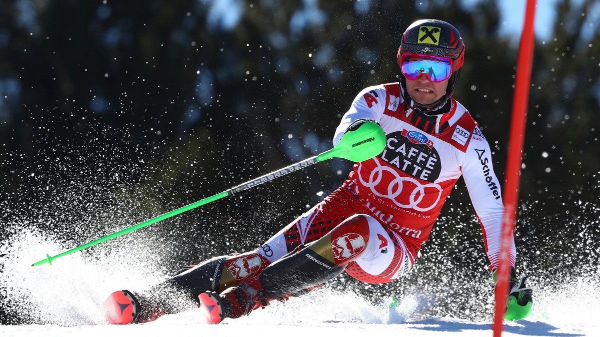 Marcel Hirscher v 1. kole slalomu v andorrskom Soldeu v roku 2019.