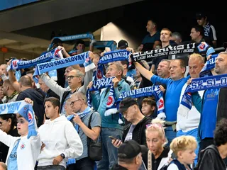 Fanúšikovia Slovana v stretnutí 8. kola futbalovej Niké ligy ŠK Slovan Bratislava - MŠK Žilina.