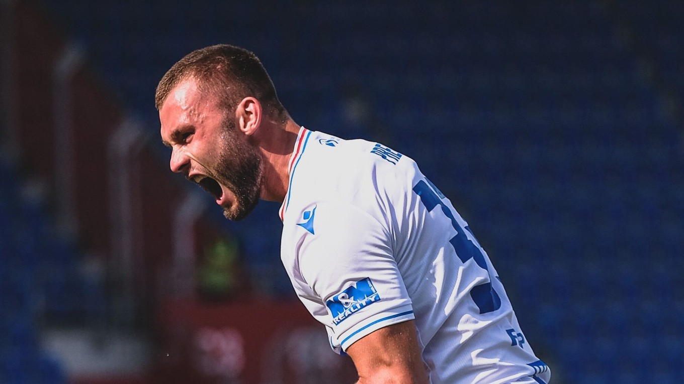 Erik Prekop sa teší po strelenom góle v drese FC Baník Ostrava.