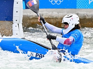 Zuzana Paňková v kvalifikačnej jazde kajak krosu.