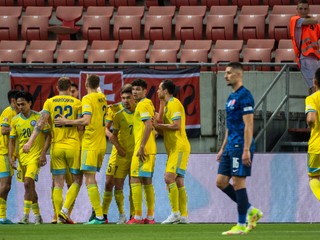 Gólová radosť hráčov Kazachstanu.