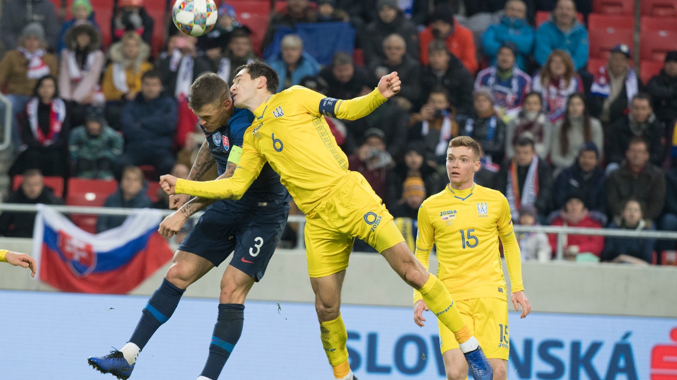 Momentka zo zápasu Ligy národov 2018/2019 Slovensko - Ukrajina.