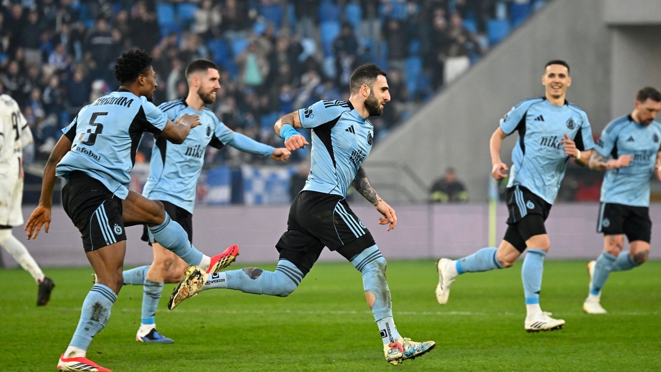 Tigran Barseghjan (Slovan) sa raduje po strelení gólu.