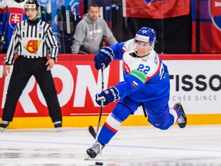 Samuel Kňažko v zápase Slovensko - Kanada v skupine A na MS v hokeji 2025. 