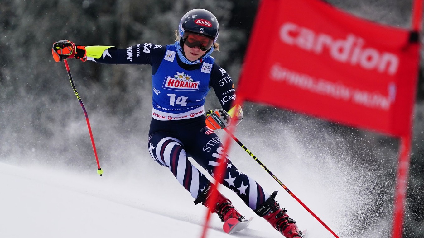 Mikaela Shiffrinová v 1. kole obrovského slalomu v Špindlerovom Mlyne.